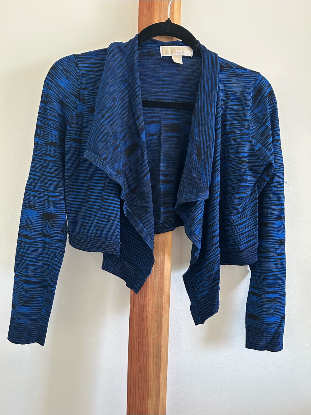 Michael Kors Navy and Royal Blue Open-Front Draped Cardigan